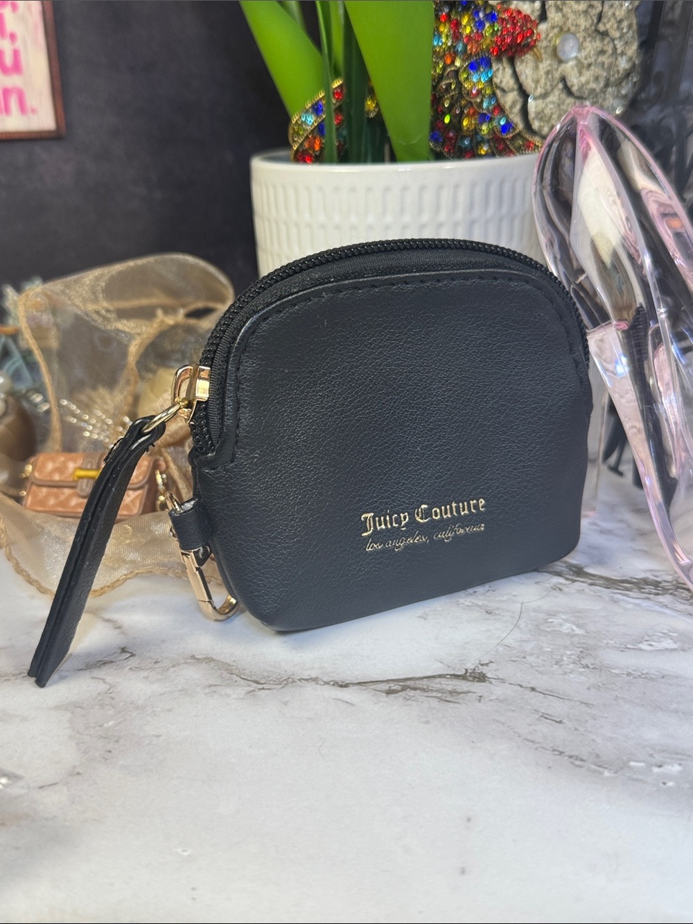 Juicy Couture Black Mini Pouch with Gold Hardware
